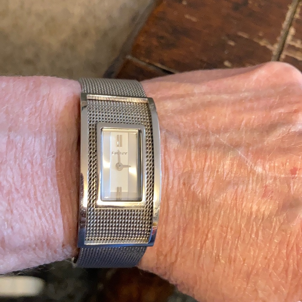 DKNY silvertone mesh bracelet watch